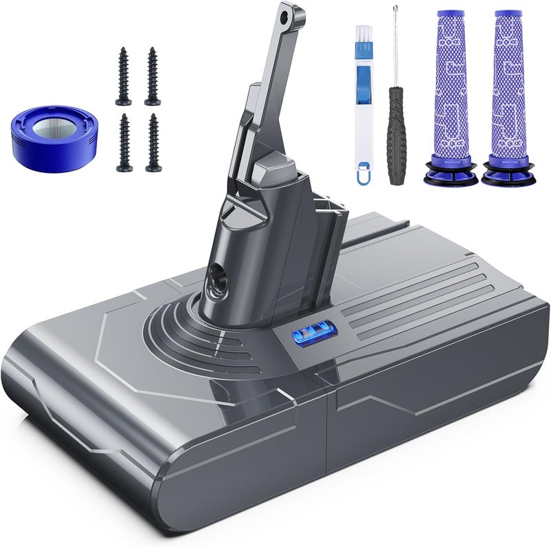 Morpilot Battery Replacement for V8, 21.6V Li-ion Battery Compatible with SV10 V8 Animal V8 Absolute V8 Motorhead V8 Carbon Fiber V8 Fluffy Series Cordless Vacuum, 2 Filters and 2 Screws Included - Image 1